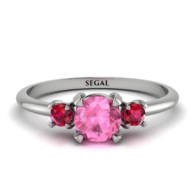 Solitaire Diamond Ring-Classic Three Stone Pink Moissanite Engagement Ring - Valentina No. 812