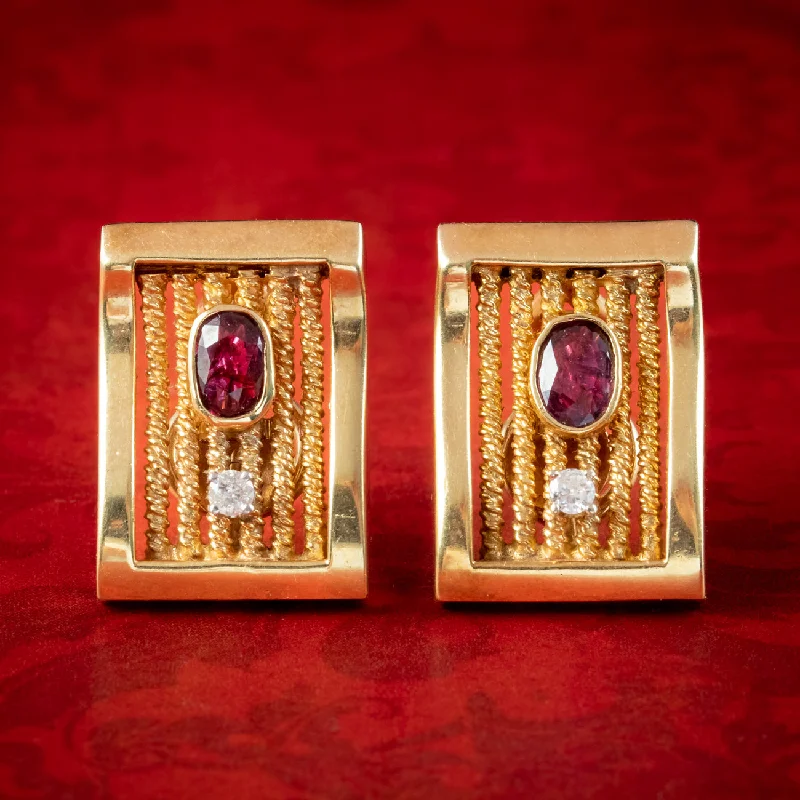 Unique Earrings for Every Day-Vintage Ruby Diamond Earrings 14ct Gold 1.2ct Ruby