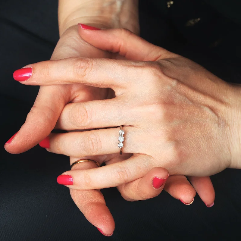 Custom Name Ring for Personal Touch-Vintage 1930's 18ct White Gold Diamond Trilogy Ring