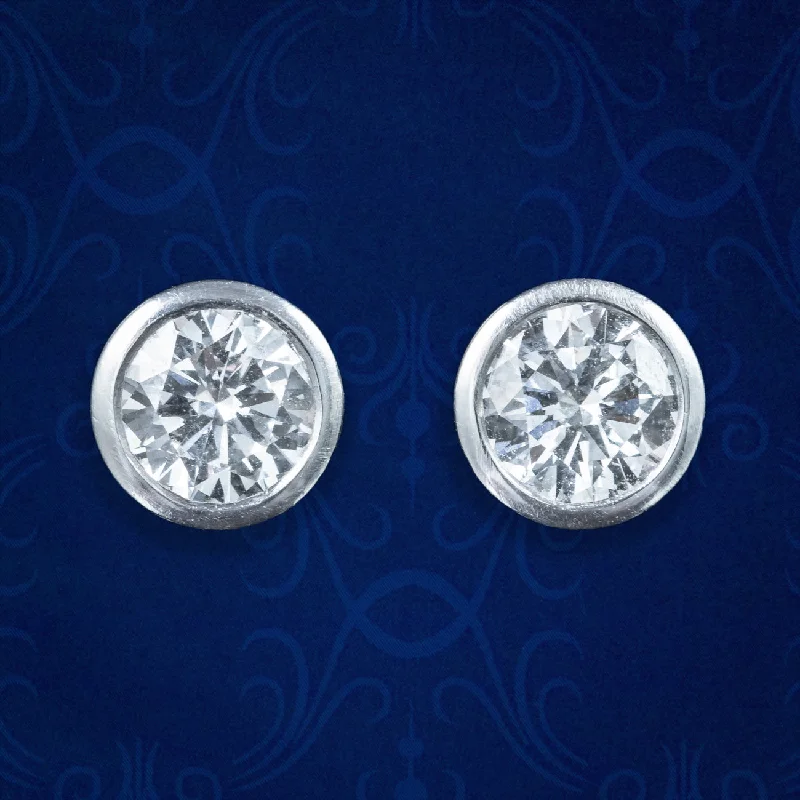 Classic Gemstone Earrings-Art Deco Diamond Solitaire Stud Earrings 18ct Gold 1.2ct Total