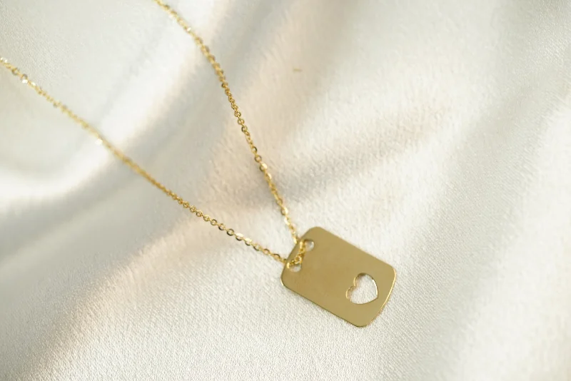 Gold Chain Necklace for Women-14k Heart Tag Necklace