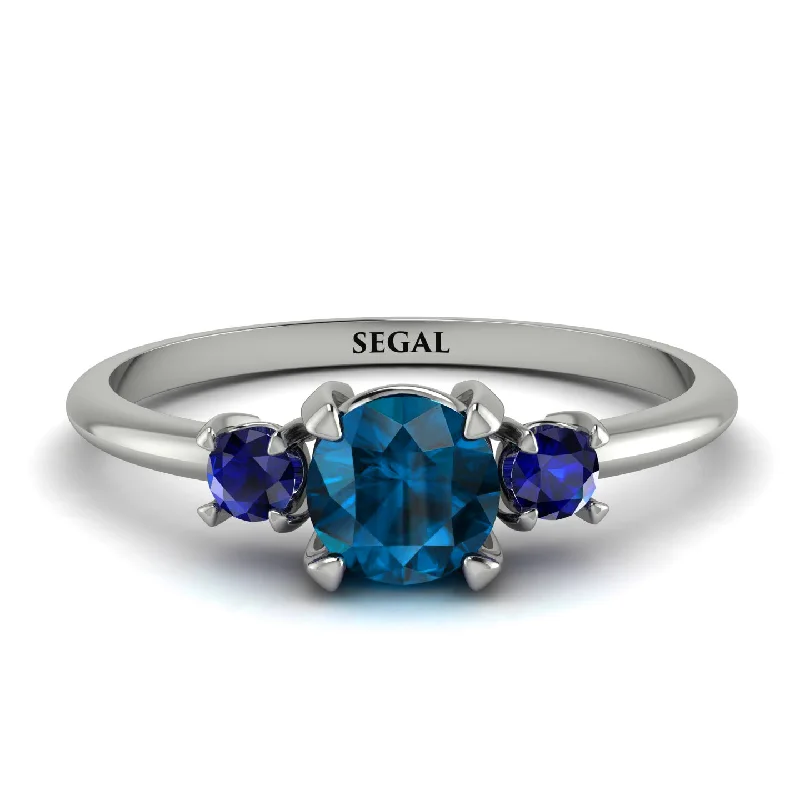 Trendy Gold Ring for Women-Classic Three Stone Blue Topaz Engagement Ring - Valentina No. 515