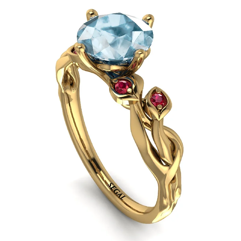 Designer Engagement Ring with Diamonds-14K Gold Radiant Aquamarine Flower Harmony Ring - Autumn No. 410