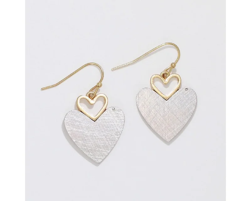 Chunky Statement Earrings for Bold Style-Periwinkle by Barlow : Two-tone Brushed Hearts - Earrings