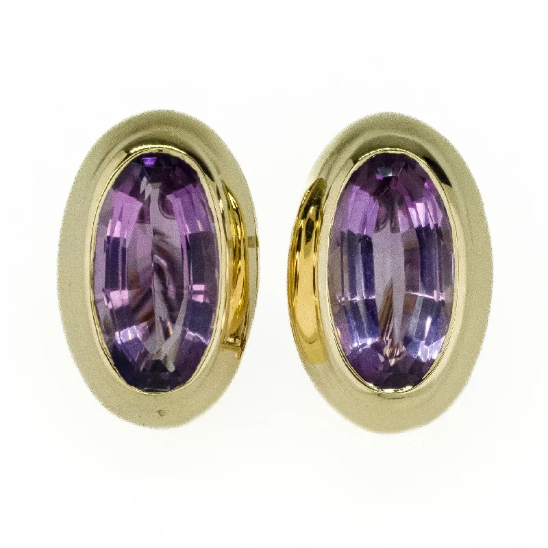 Sparkling Earrings for Bold Fashion-12.09ctw Purple Amethyst Solitaire Gemstone Earrings in 18K Yellow Gold