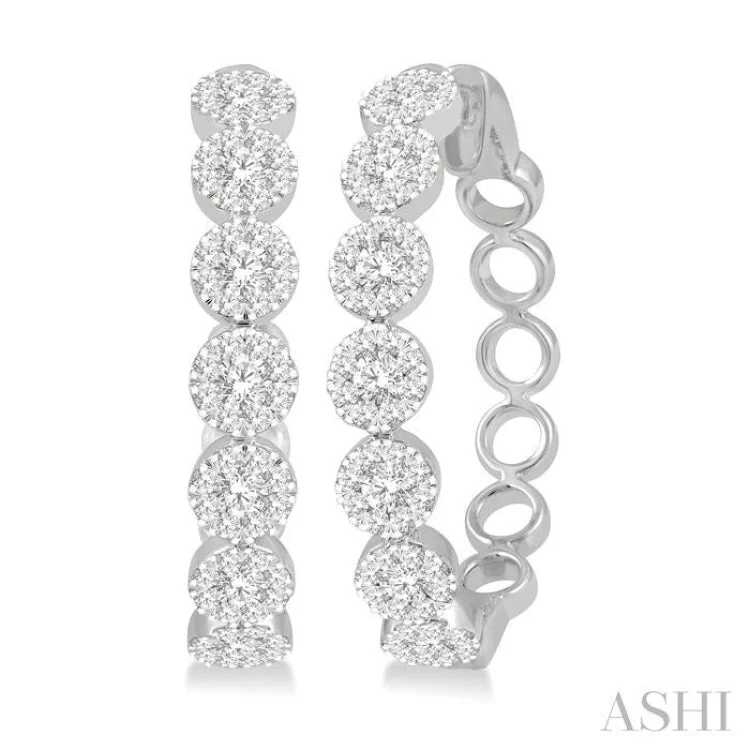 Classic Earrings for Women-1 1/2 ctw Lovebright Round Cut Diamond Hoop Earrings in 14K White Gold