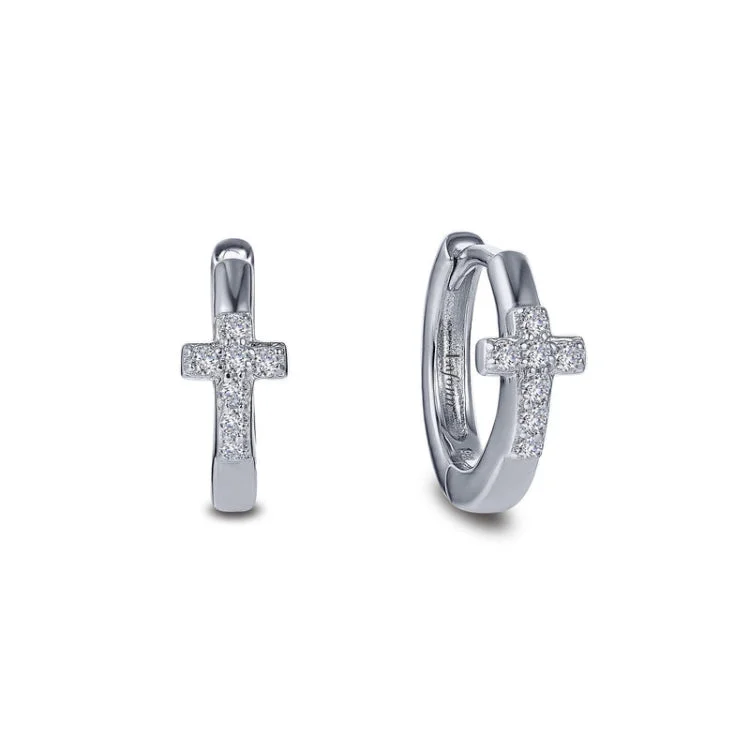 Elegant Earrings for Bridal Shower-Pave Cross Huggie Earrings