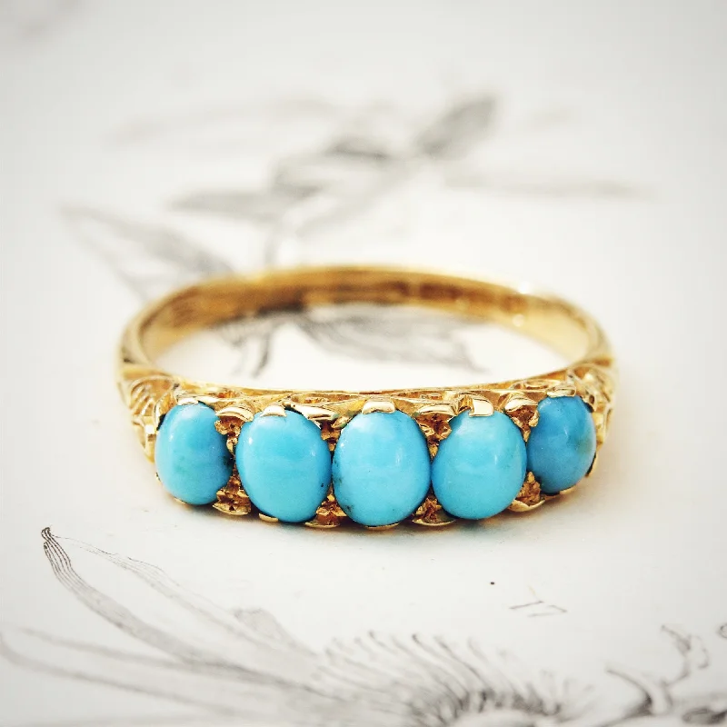 Multi-Gemstone Ring for Fashion Style-Date 1904 Finest Turquoise Half Hoop Ring