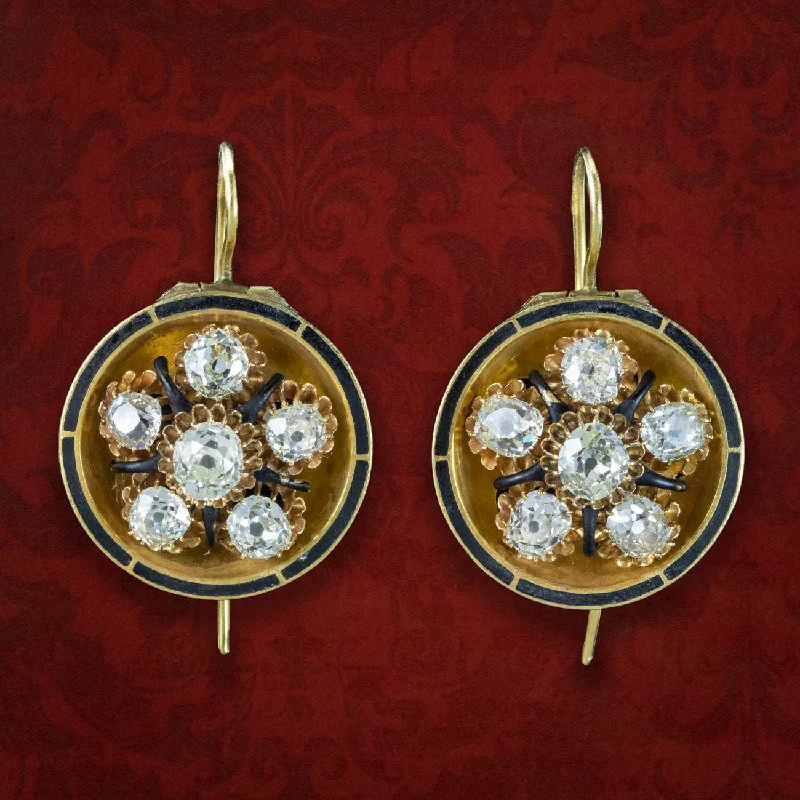 Unique Gem Earrings for Trendsetters-Antique Victorian Diamond Drop Earrings 3.7ct Total