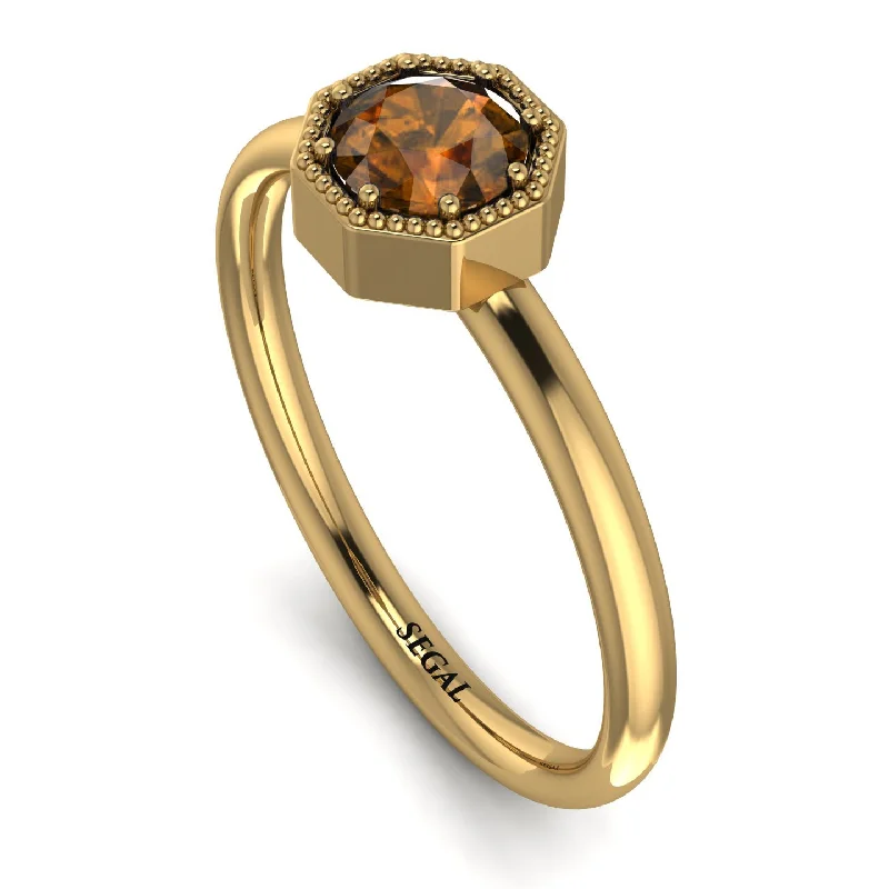 Adjustable Ring for Casual Style-Solitaire Vintage Brown Diamond Ring - Delilah No. 1101