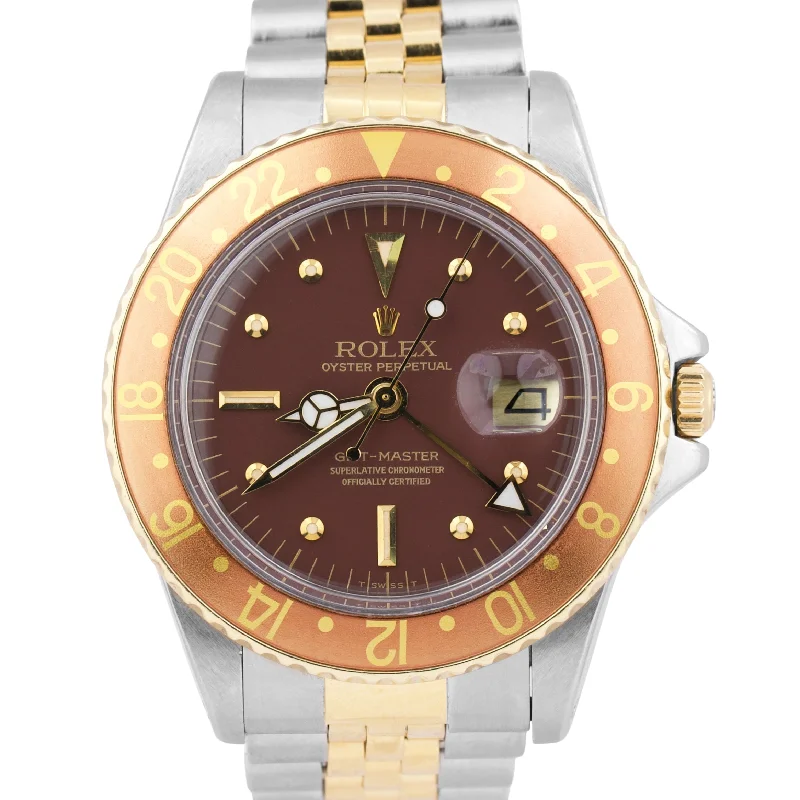 Men's Sporty Watches with Digital Display-Rolex GMT-Master MATTE BROWN Root Beer NIPPLE 18K Gold Stainless Jubilee 1675