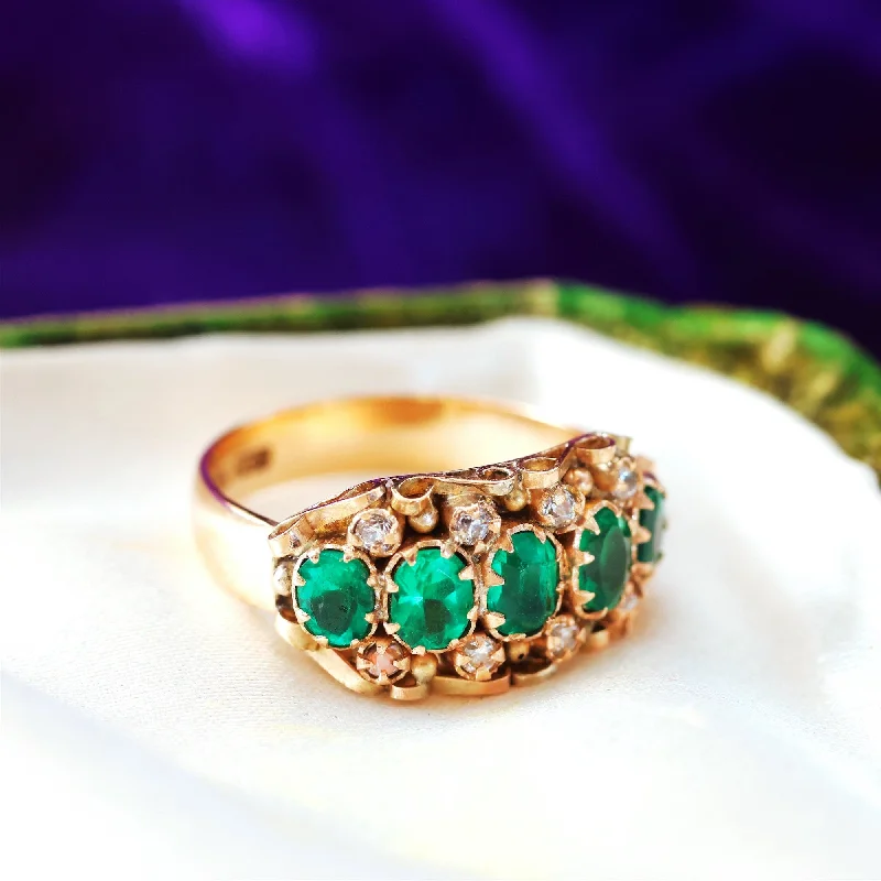 Custom Ring with Personalized Engraving-Verdant Hues Victorian Cannetille Gold Green Paste Ring