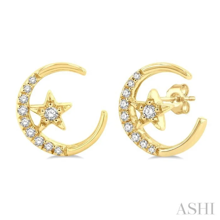 Stud Earrings for Every Day-1/10 ctw Crescent Moon and Star Round Cut Petite Diamond Fashion Stud Earring in 10K Yellow Gold