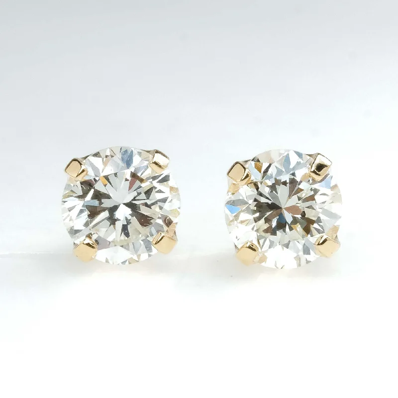 Classic Diamond Earrings-1.00ctw Round Diamond Solitaire Stud Earrings in 14K Yellow Gold