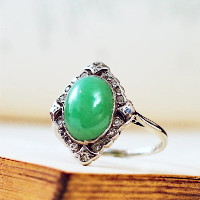 Simple Wedding Ring for Men-Superb Gem Quality Antique Jade & Diamond Ring