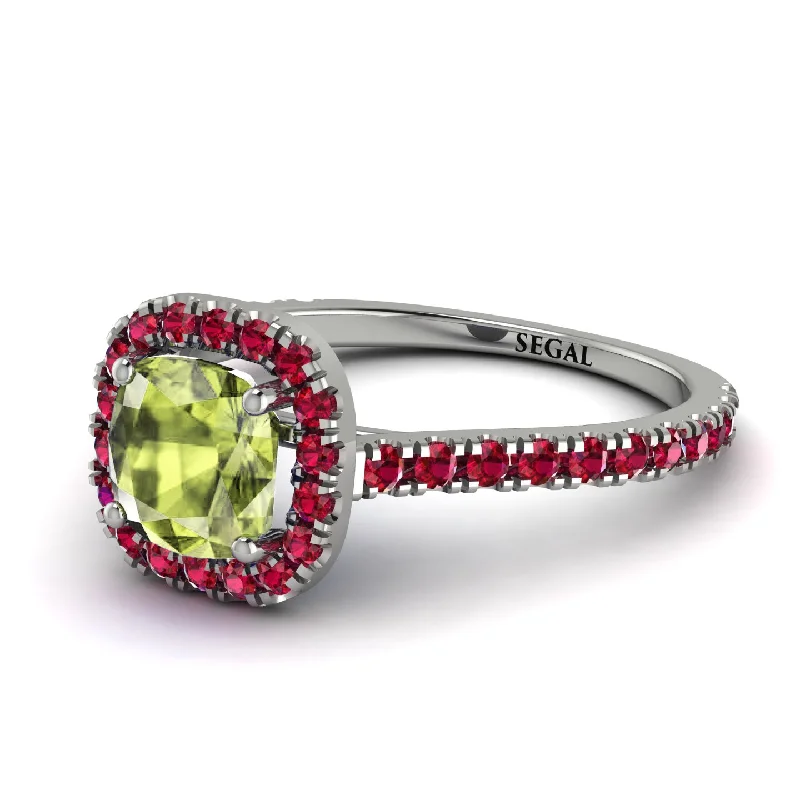 Beautiful Gold Band Ring for Women-Cushion Peridot Halo Engagement Ring - Jade No. 712