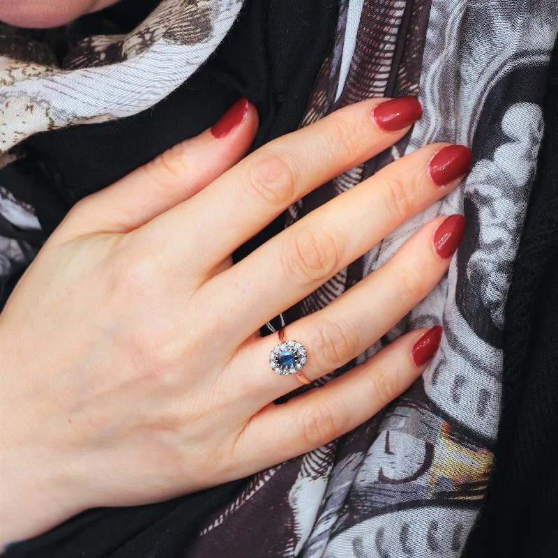 Silver Wedding Ring Set for Couples-Divine Lovely Antique Sapphire & Diamond Engagement Ring