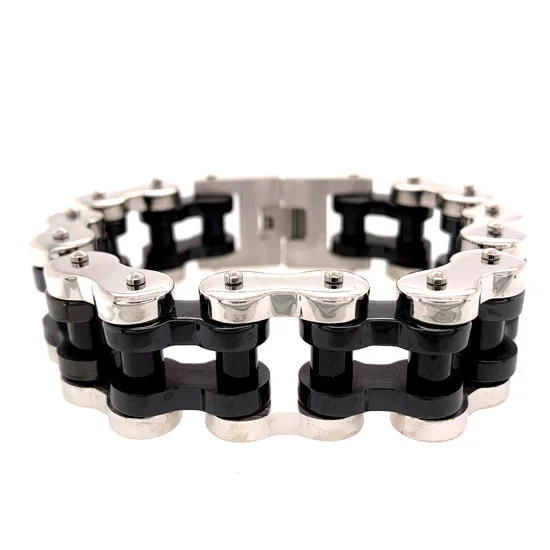 Vintage Pearl Bracelet for Elegant Looks-Stainless Steel and Black Bike Chain Bracelet / WCB1015