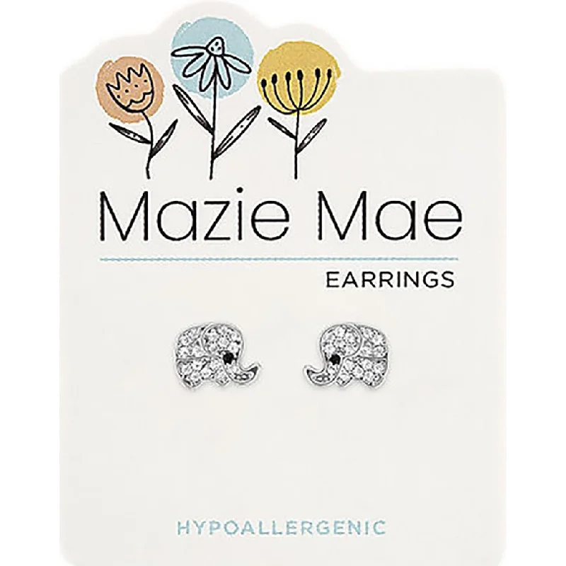 Statement Earrings for Bold Looks-Center Court : Silver Cubic Zirconia Elephant Mazie Mae Earrings