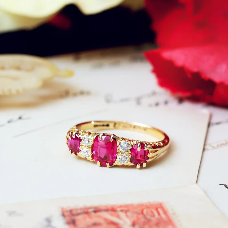 Silver Stackable Rings for Fashion-Antique Date 1913 Verneuil Ruby & Diamond Ring