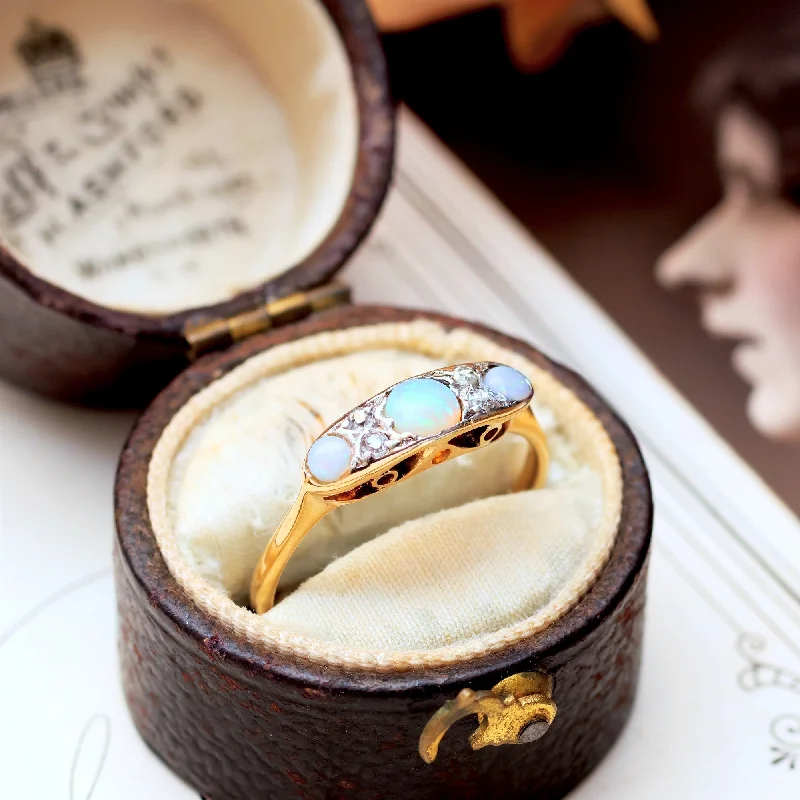 Beautiful Gold Ring with Gemstones-Gorgeous Edwardian Opal & Diamond Ring