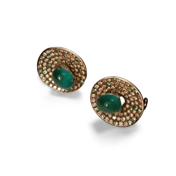 Earrings for Sensitive Ears-Gorgeous 18K White Gold Cabochon Emerald Diamond Earrings