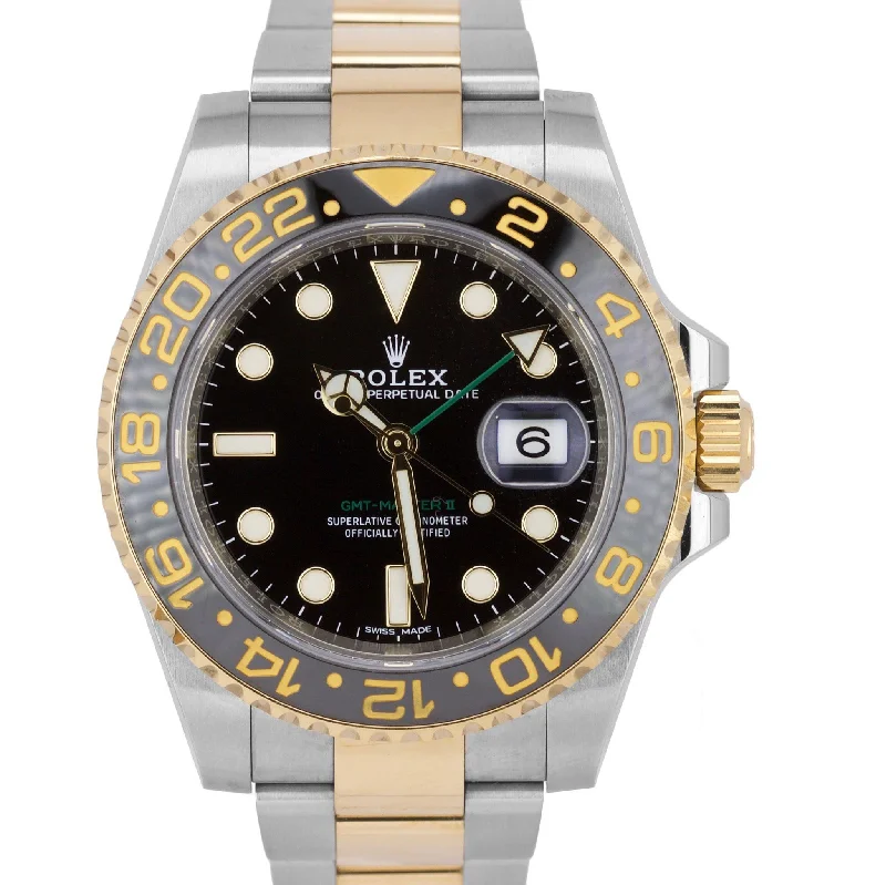 Women's Luxury Watches with Rose Gold Accents-Rolex GMT-Master II Ceramic 116713 Black Two-Tone 18K Stainless PAPERS 40mm B+P