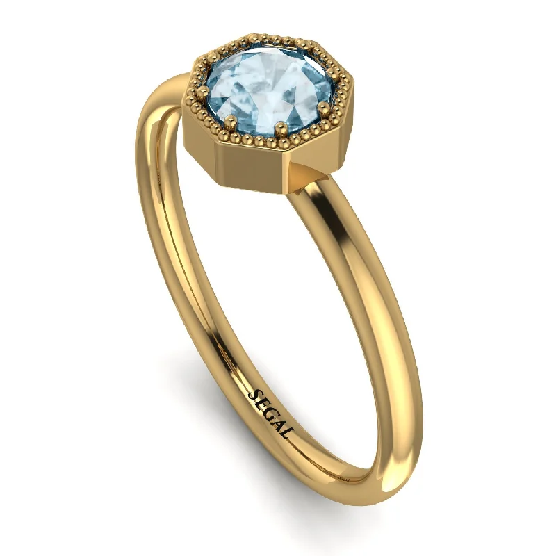 Beautiful Gold Band Ring for Women-Solitaire Vintage Aquamarine Ring - Delilah No. 401