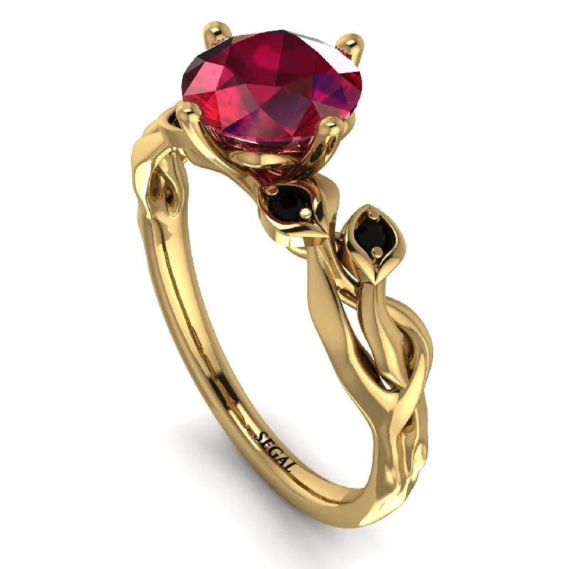 Vintage Engagement Ring for Women-14K Gold Radiant Ruby Flower Harmony Ring - Autumn No. 40