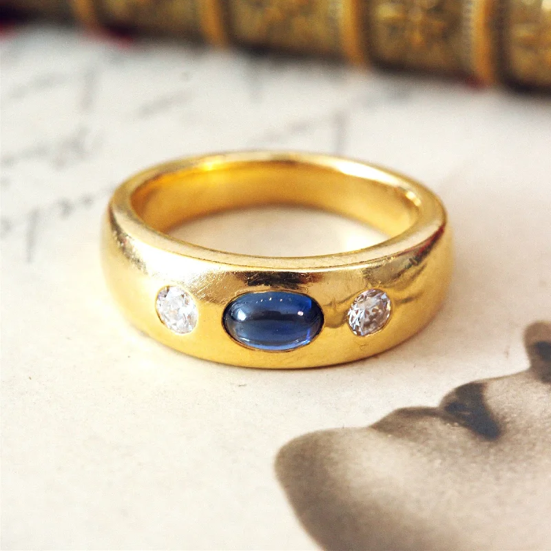 Custom Diamond Ring for Engagement Proposal-Gorgeous Quality Cabochon Sapphire & Diamond Ring