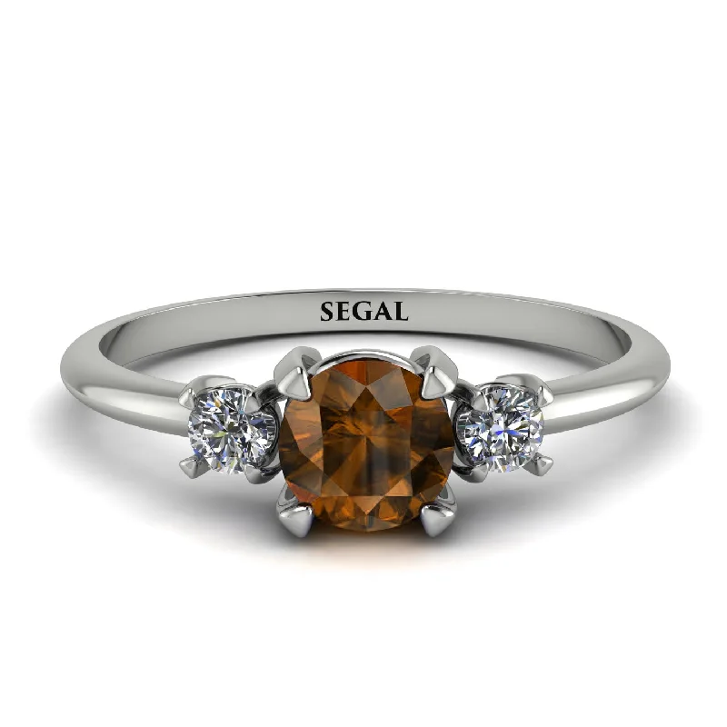 Black Wedding Band for Men-Classic Three Stone Brown Diamond Engagement Ring - Valentina No. 1103