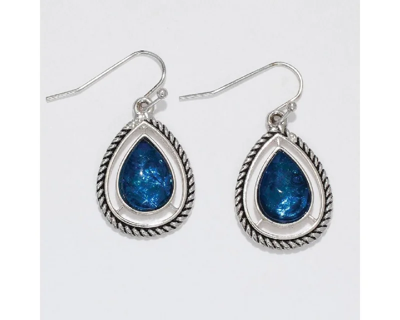 Large Drop Earrings for Fashion-Periwinkle by Barlow : Silver Rope Teardrops with Blue Inlay - Earrings