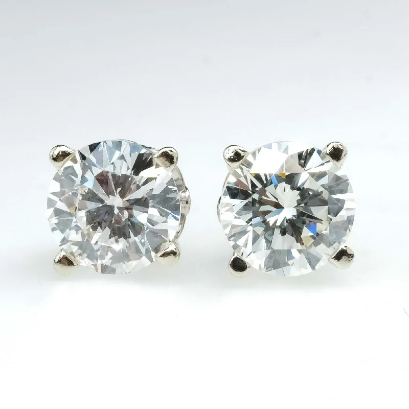 Turquoise Earrings for Summer-2.00ctw Round Diamond Solitaire Stud Earrings in 14K White Gold