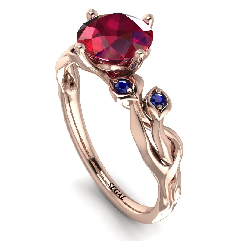 Custom Engraved Ring for Couples-14K Gold Radiant Ruby Flower Harmony Ring - Autumn No. 71