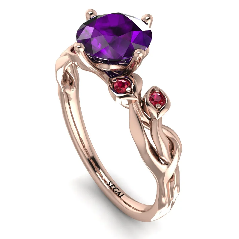 Trendy Gold Ring for Fashion-14K Gold Radiant Amethyst Flower Harmony Ring - Autumn No. 311