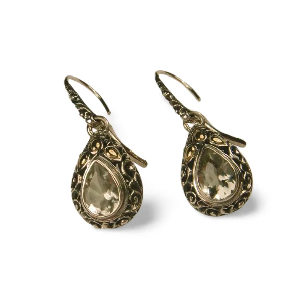 Large Gemstone Earrings for Special Events-Unique Sterling Silver 18K Prasiolite Dangle Drop Earrings