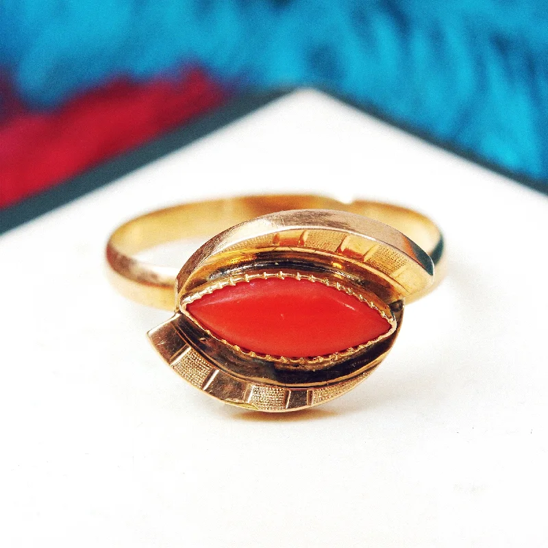 Unique Custom Ring for Special Moments-Unusual Mid Century Peach Coral Dress Ring