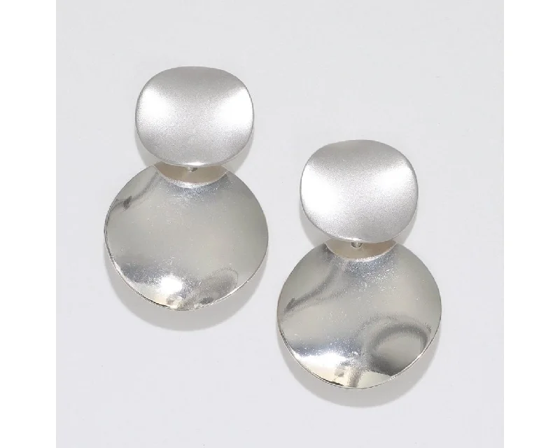 Elegant Long Earrings for Weddings-Periwinkle by Barlow : Matte and polished Silver Rounds - Earrings