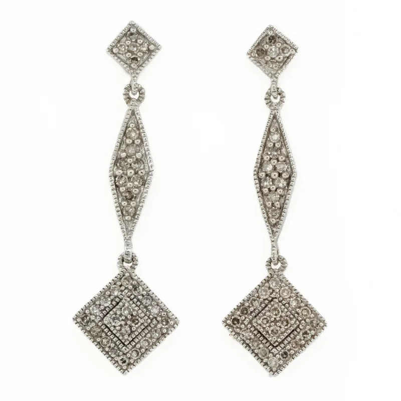 Elegant Diamond Earrings for Women-0.50ctw Round Diamond Accented Dangle Earrings in 14K White Gold