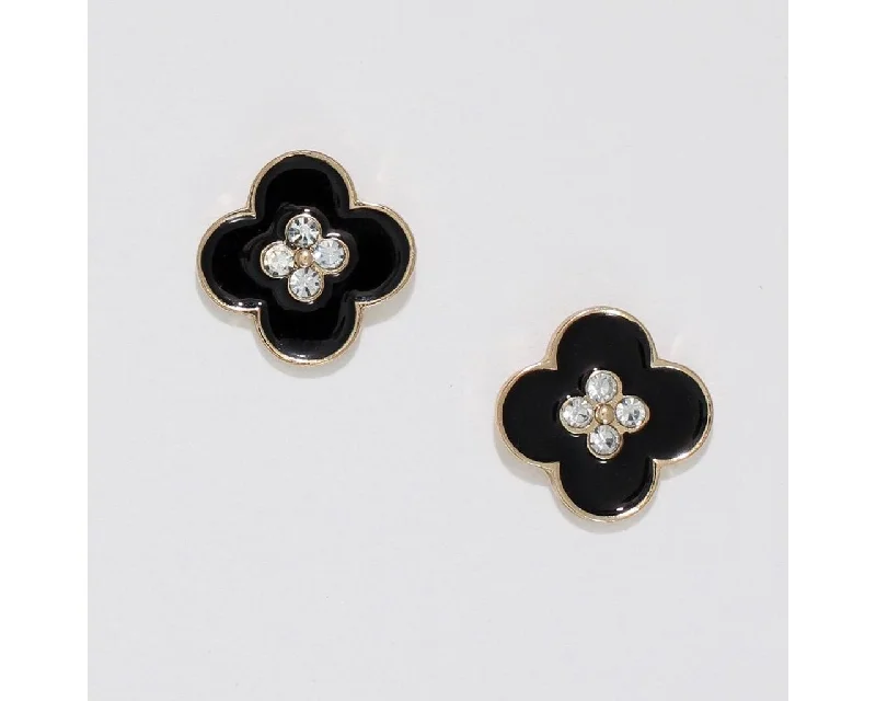 Timeless Earrings for Special Occasions-Periwinkle by Barlow : Black Clovers with Crystals - Earrings