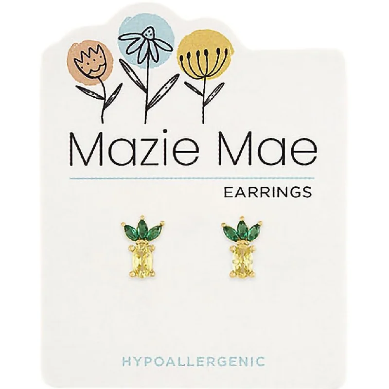 Trendy Earrings for Young Adults-Center Court : Gold CZ Pineapple Stud Mazie Mae Earrings