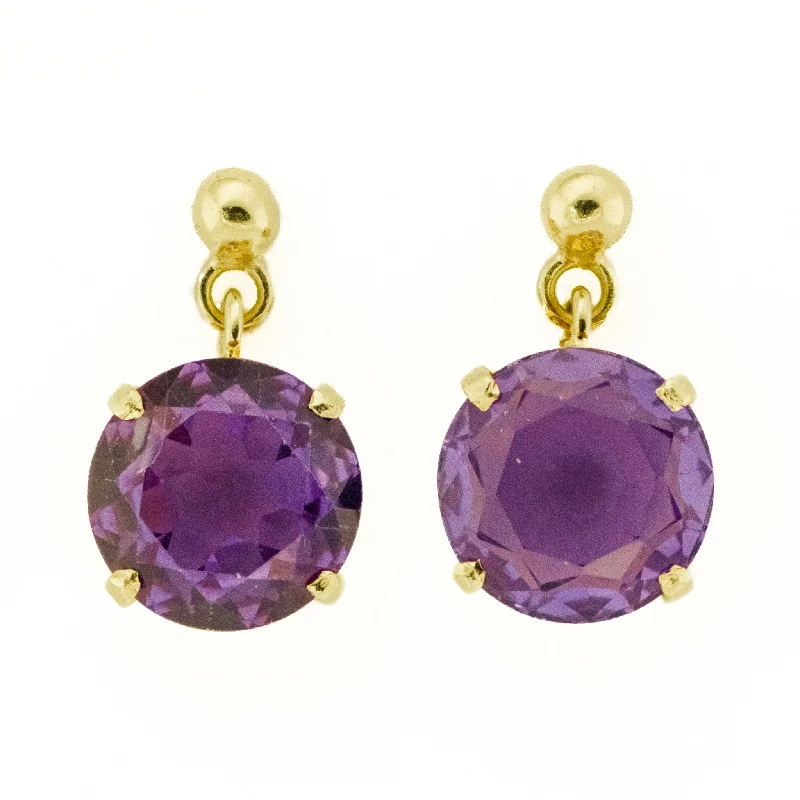 Acrylic Earrings for Casual Looks-17.07ctw Round Purple Synthetic Sapphire Solitaire Drop Earrings in 18K Yellow Gold