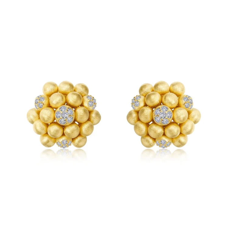 Classic Gold Earrings for Women-Cluster Button Earrings