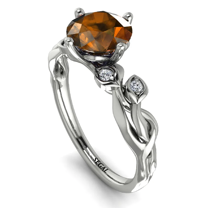 Custom Diamond Ring for Engagement Proposal-14K Gold Radiant Brown Diamond Flower Harmony Ring - Autumn No. 1103