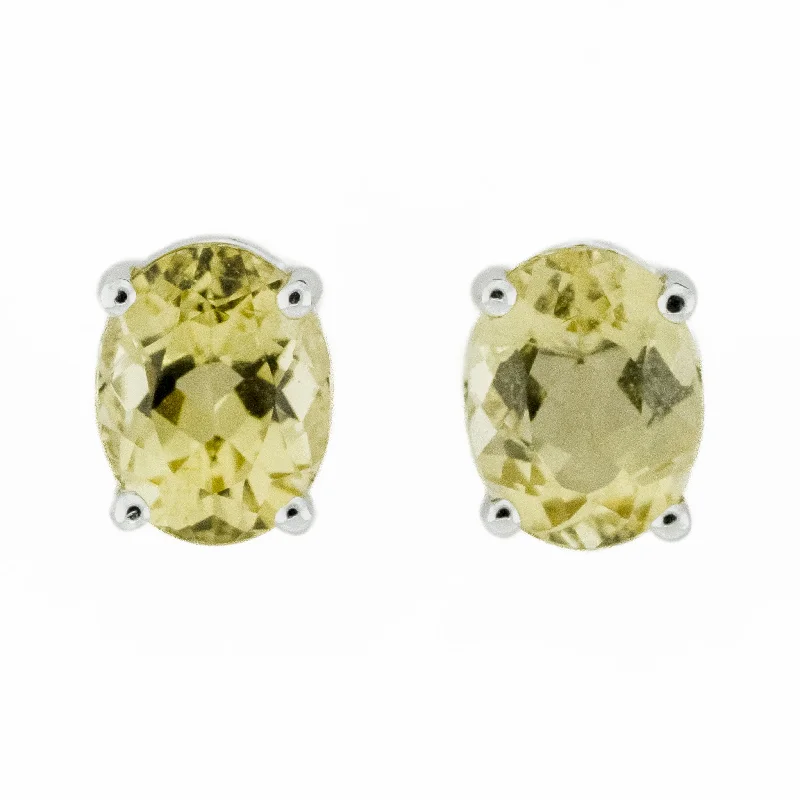 Elegant Gold Earrings for Daytime Wear-3.48ctw Golden Beryl Stud Earrings in 14K White Gold