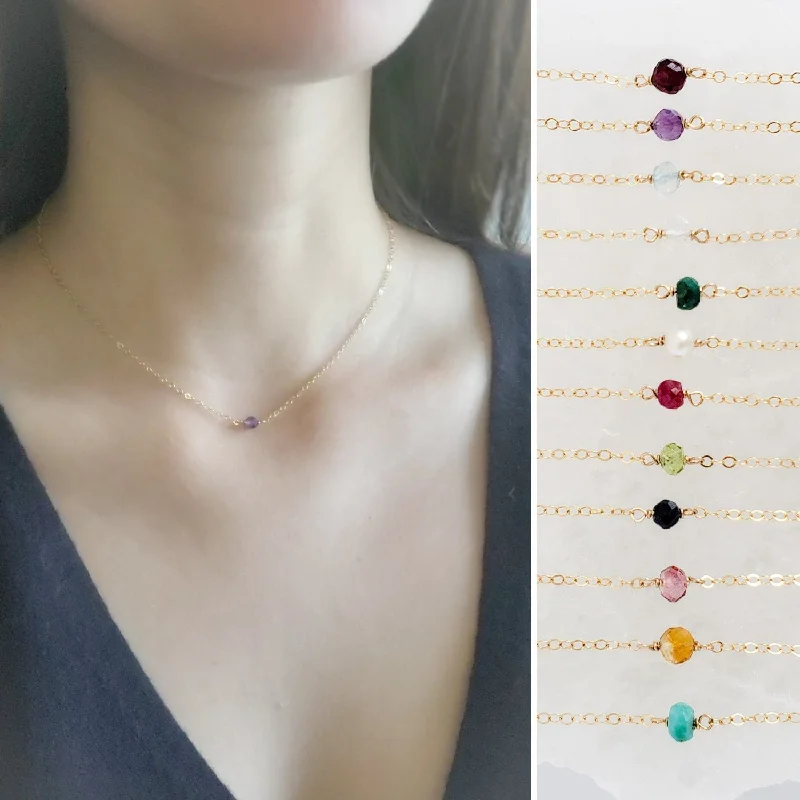 Custom Birthstone Necklace for Family Gifts-Dainty Birthstone Necklace