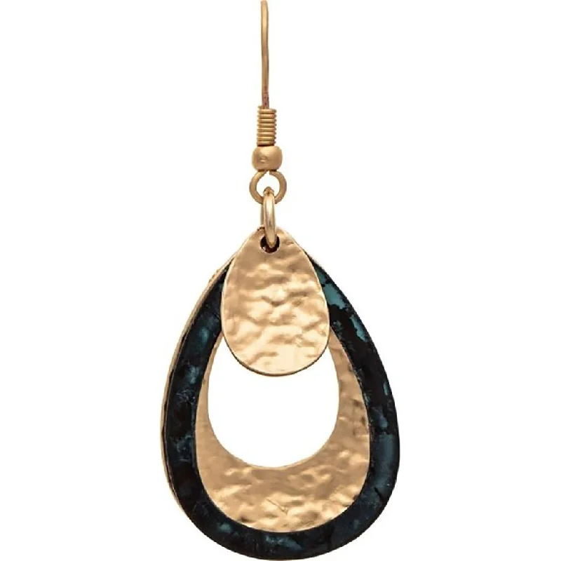 Small Drop Earrings for Casual Style-Rain : Patina Gold Layered Hammered Teardrops Earring