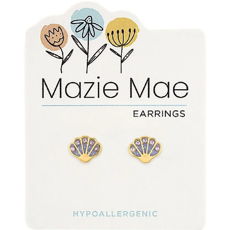 Turquoise Earrings for Summer-Center Court : Gold Purple Seashell Mazie Mae Earrings