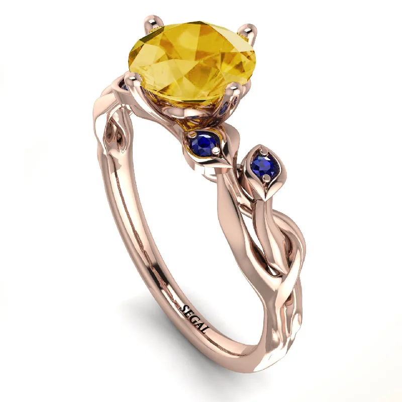 Gold Wedding Band with Diamonds-14K Gold Radiant Citrine Flower Harmony Ring - Autumn No. 614