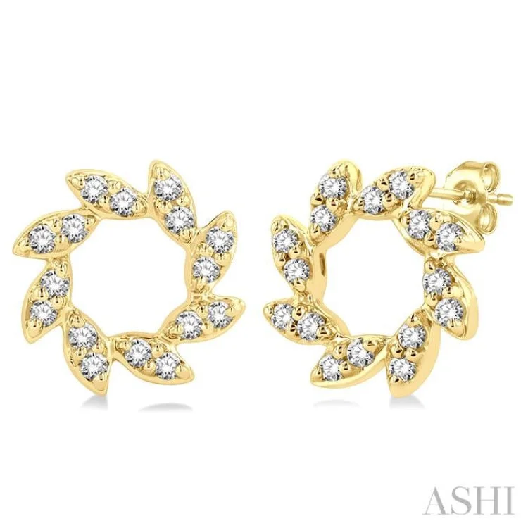 Fun Earrings for Day to Day Wear-1/10 Ctw Floral Petite Round Cut Diamond Fashion Stud Earring in 10K Yellow Gold